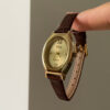 Classic Style Gold Oval Face Brown Leather Watch