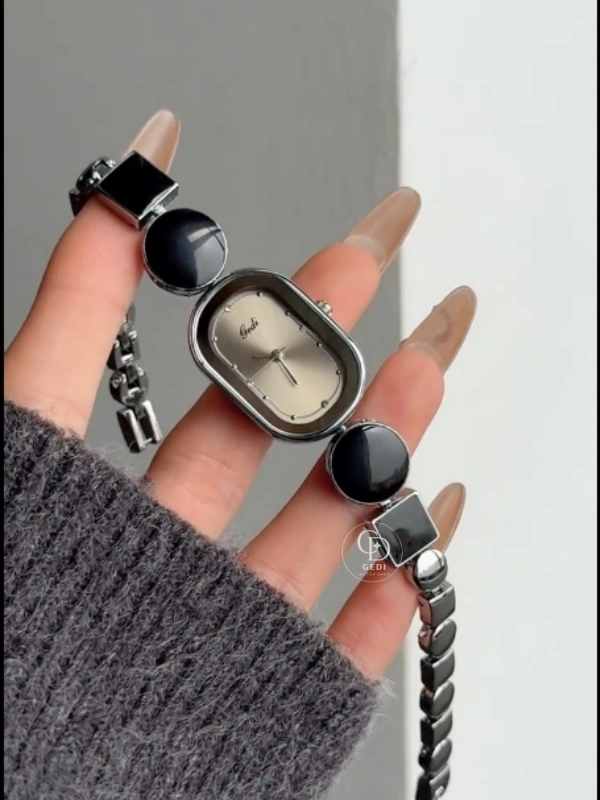 Handmade Black Bracelet Women's Watch Silver Dial Ladies Watch