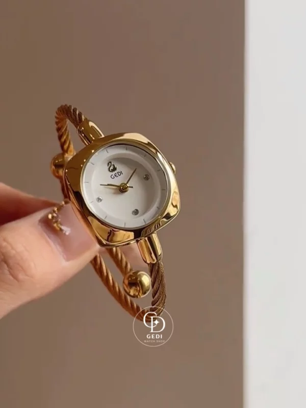 Elegant Bangle Watch with Black & Gold Strap Choices