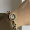 Vintage Zircon Small Oval Face Gold Bracelet Watch