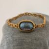 Minimalist Beige/Blue Oval Face Gold Bracelet Watch