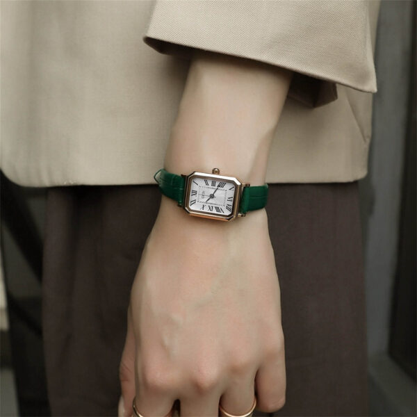 Classic Black/Brown/Green Square Leather Watch