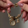 Dainty Gold Round Charms Bracelet Watch