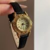 Vintage Style Gold Round Face Black Leather Watch