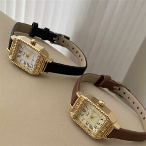 Minimalist Black/Brown Rectangle Small Face Leather Watch
