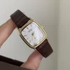Vintage Style Gold Square Face Black/Brown Leather Watch
