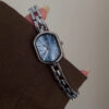 Dainty Blue Mother of Pearl Face Silver Bracelet Watch