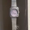 Square Silver Watch with Lavender Dial for Women
