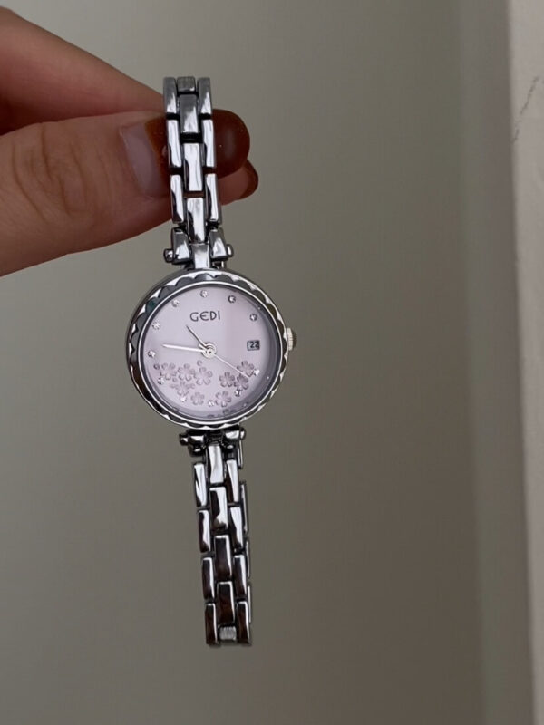 Dainty Flowers Silver Round Face Watch for Women