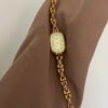 Minimalist Beige/Blue Oval Face Gold Bracelet Watch