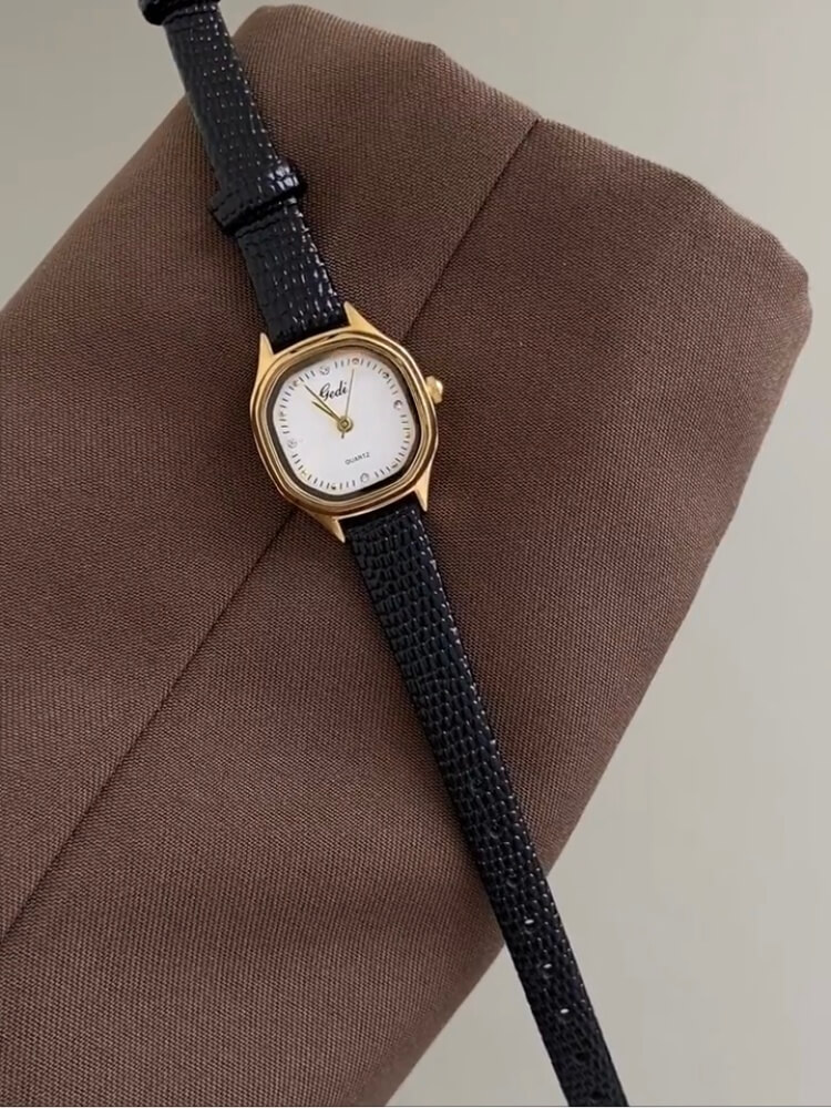 Classic Style Square Face Black/Brown Leather Women‘s Watch