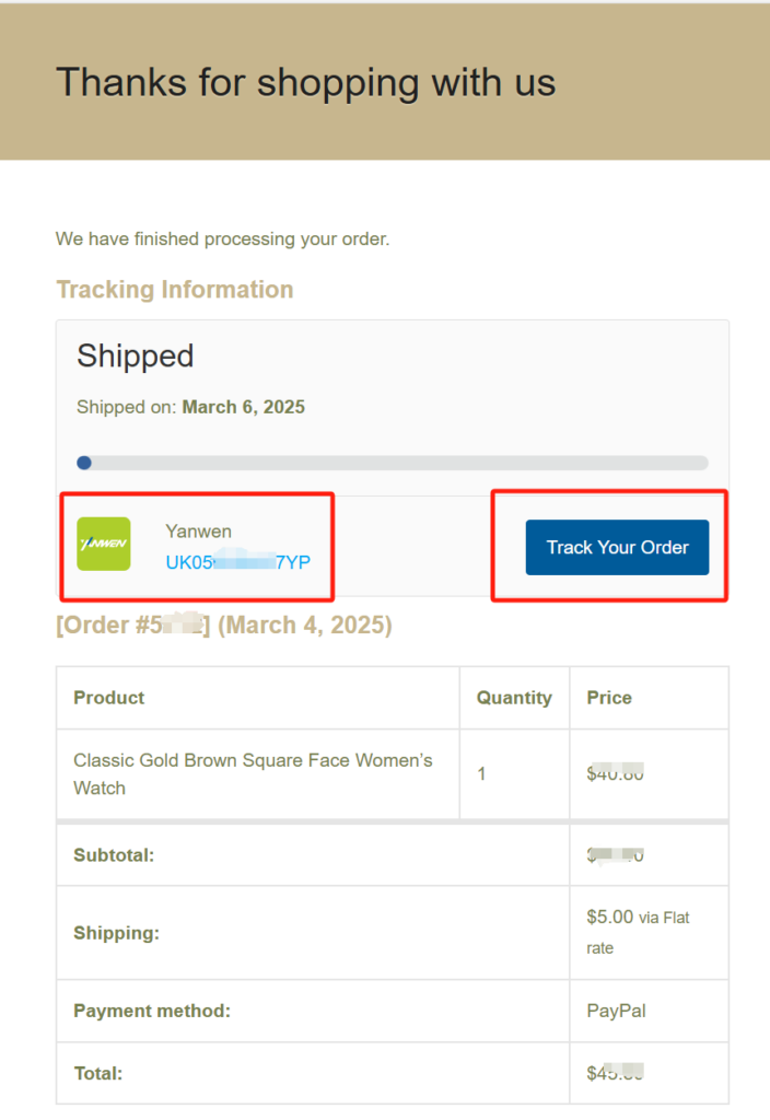gediwatch order shipping letter