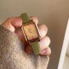 Classic Rectangle Face Brown/Green/Orange Leather Watch