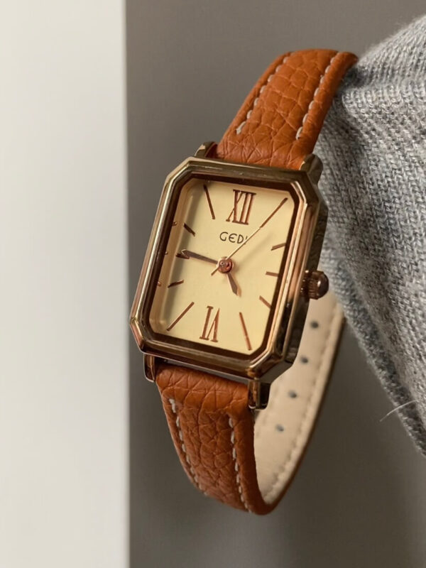 Classic Rectangle Face Brown/Green/Orange Leather Watch