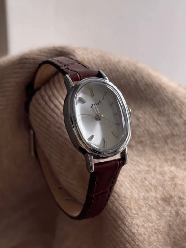 Vintage Oval Gold/Silver Face Black/Brown Leather Watch
