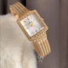 Vintage-inspired White Dial Ladies Watch Square Face Mesh Band Watch for Women
