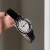 Dainty Small Oval Face Watch for Women Chic Black Leather Strap Ladies Watch