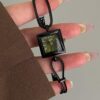 Minimalist Style Black and Green Square Face Bracelet Watch