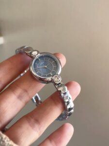 White/Blue Mother of Pearl Round Face Silver Bracelet Watch