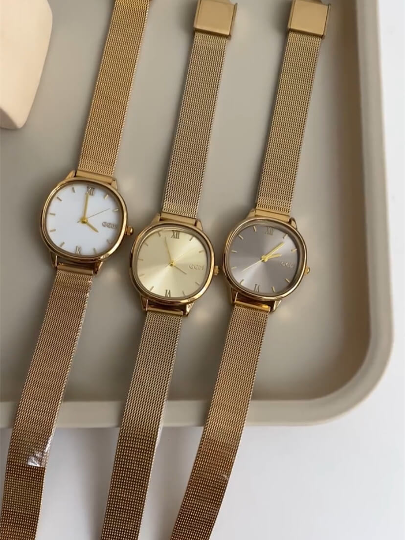 Chic Gold/White/Gray Square Face Women's Watch