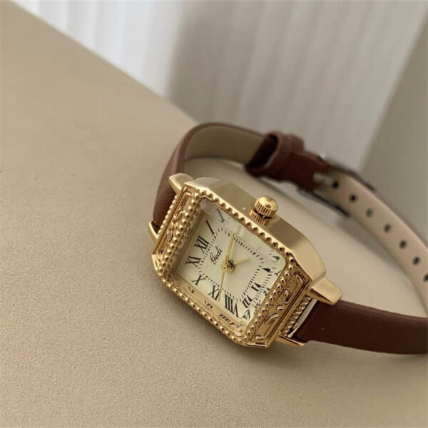 Minimalist Black/Brown Rectangle Small Face Leather Watch