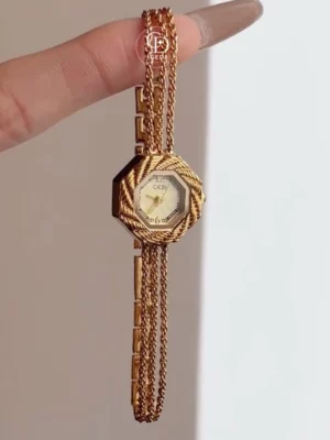 Chic golden Chain Watch With Octagonal Dial