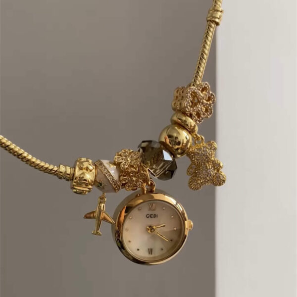 Dainty Gold Round Charms Bracelet Watch