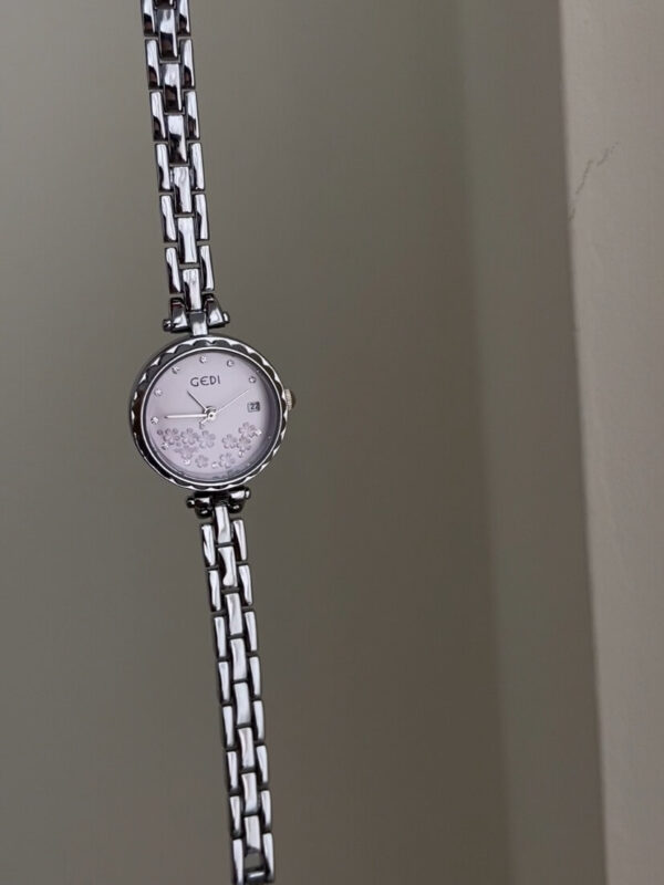 Dainty Flowers Silver Round Face Watch for Women