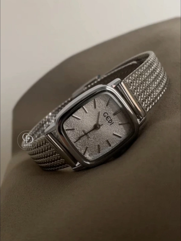 Minimalist Silver Mesh Bracelet Watch for Women Square Face Ladies Watch