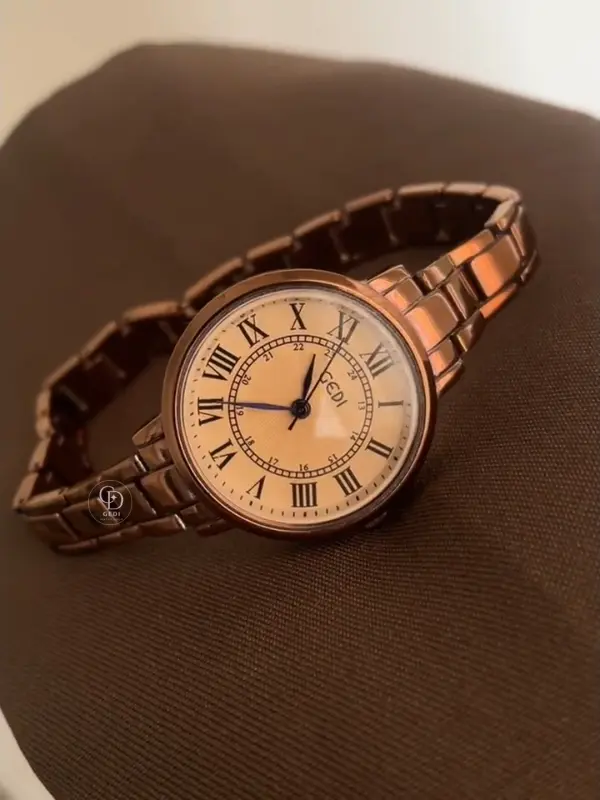 Chic Brown Roman Numeral Ladies Watch Classic Big Round Face Watch for Women