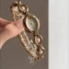 Vintage-inspired Pearl Accents Bracelet Watch for Women Elegant Small Dial Ladies Watch