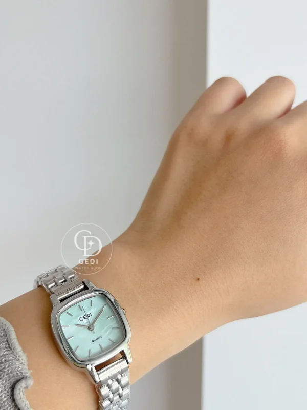 Mint Green Color Square Face Silver Bracelet Watch