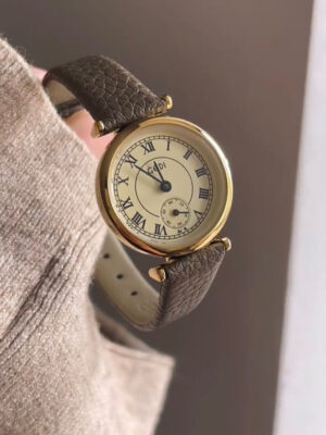 Gold Round Face Black/Grey/Orange Leather Watch