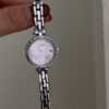 Dainty Flowers Silver Round Face Watch for Women
