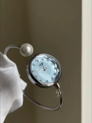 Dainty Blue Mother of Pearl Dial Ladies Watch Slim Bangle Watch for Women