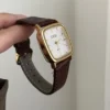 Vintage Style Gold Square Face Black/Brown Leather Watch