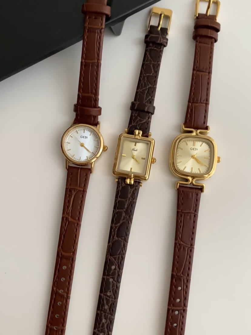 Chic Style Black/Brown Square Leather Watch for Women