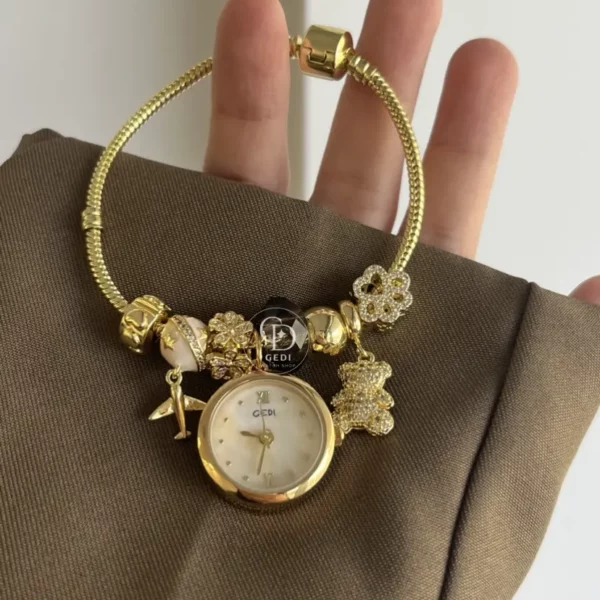 Dainty Gold Round Charms Bracelet Watch