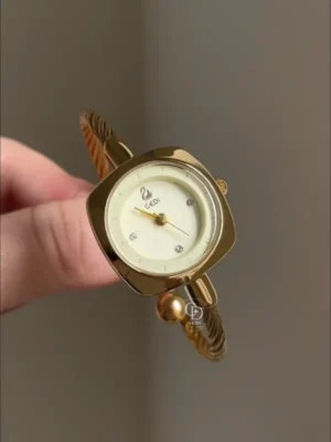 Chic Beige Dial Bangle Watch for Women Dainty Gold Ladies Watch