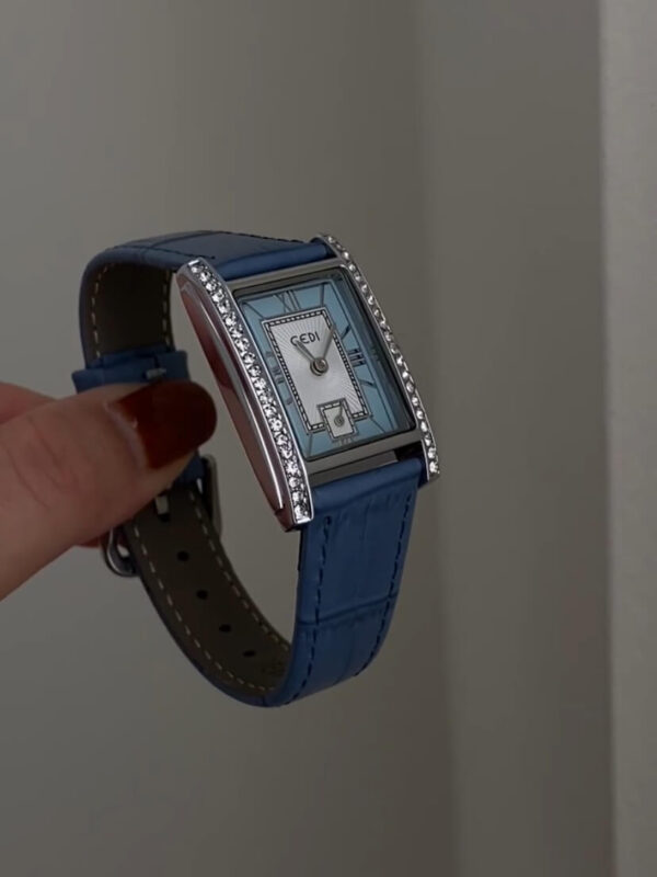 Classic Blue/Green Rectangle Genuine Leather Ladies Watch