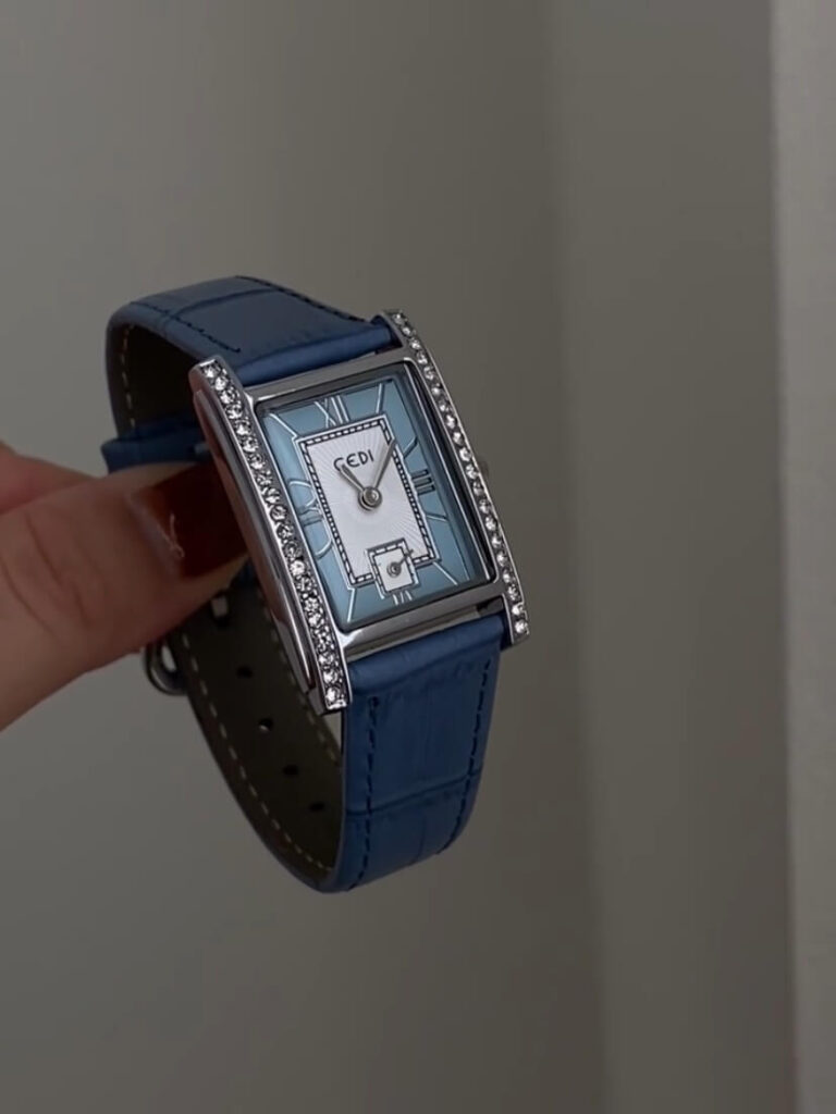 Classic Blue/Green Rectangle Genuine Leather Ladies Watch