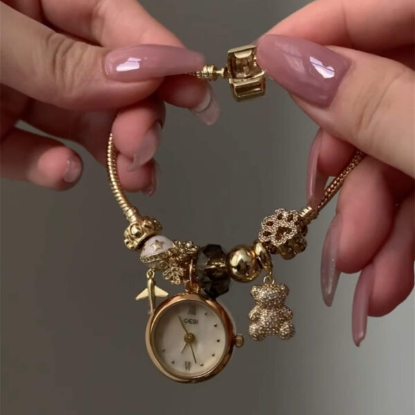 Dainty Gold Round Charms Bracelet Watch