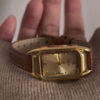 Minimalist Gold Rectangle Orange/Grey Genuine Leather Watch