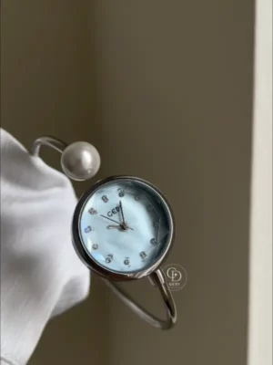 Dainty Blue Mother of Pearl Dial Ladies Watch Slim Bangle Watch for Women
