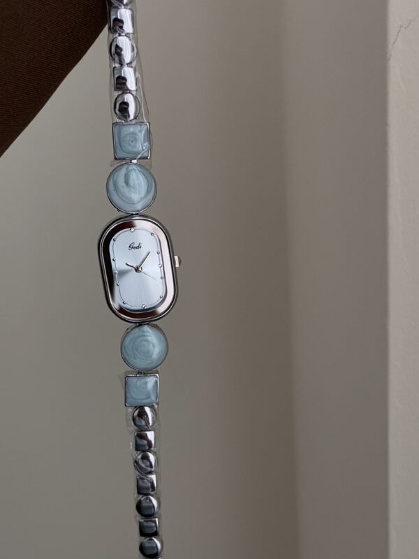 Chic Rose Gold/Blue Oval Face Gold/Silver Bracelet Watch