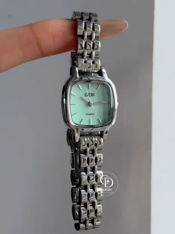 Mint Green Color Square Face Silver Bracelet Watch