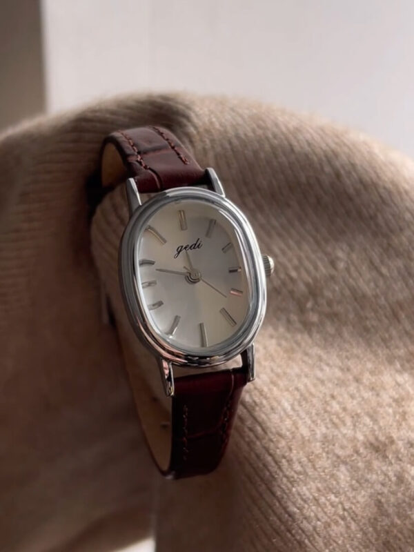 Vintage Oval Gold/Silver Face Black/Brown Leather Watch