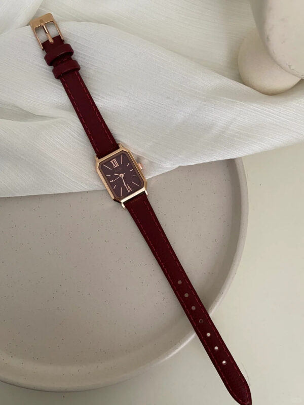 Classic Rectangle Face Brown/Green/Orange Leather Watch