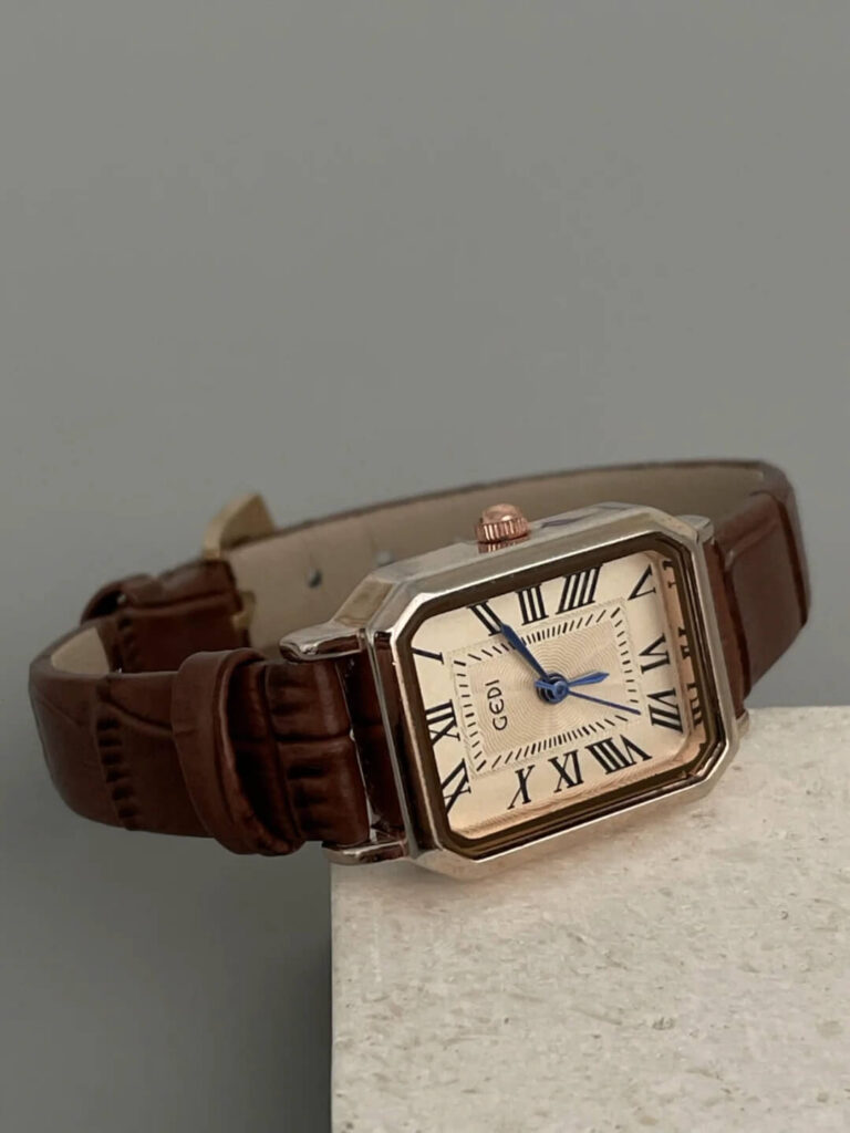 Vintage Roman Numeral Dial Brown/Black Leather Watch