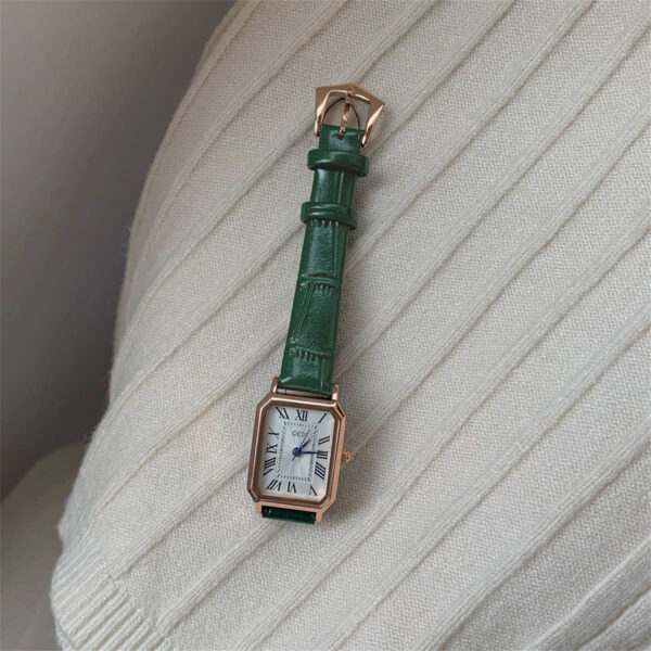 Classic Black/Brown/Green Square Leather Watch